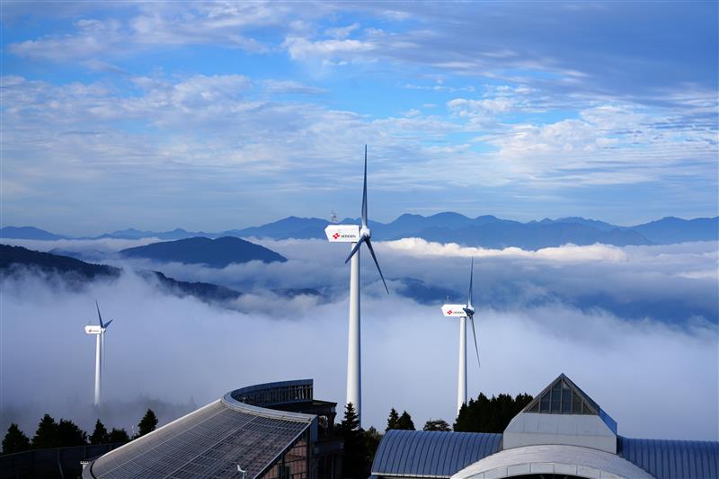 Wind turbine at the Otoyo Wind Farm, located at Yutorist Park Otoyo in Otoyo Town, Kochi Prefecture